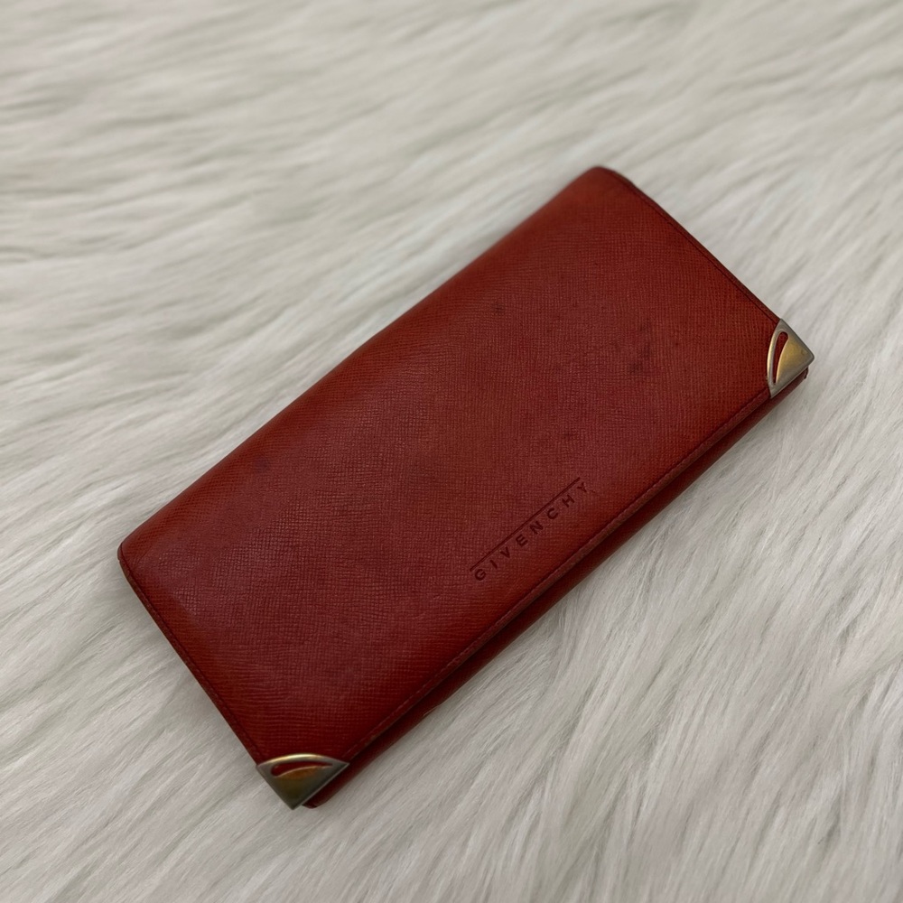 GIVENCHY - RED ORANGE ALL LEATHER LONG BIFOLD WALLET WITH GOLD PLATED CORNERS - Picture 3 of 11